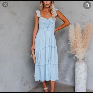 Vici Spontaneous Pocketed Smocked Tier Midi dress